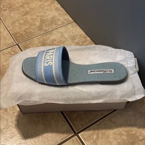 Blue and White Slide Sandals